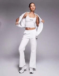 Kaiia Studio Logo Cami Top, Oversized Hoodie And Joggers Co-ord In Light Grey Marl