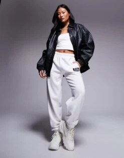 Kaiia Studio Petite Cuffed Wavy Logo Joggers In Cream And Black For Women -Kaiia Online Shop 207369403 1 cream 1