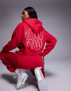 Kaiia Studio High Neck Baby Tee, Zip-up Hoodie And Joggers Co-ord In Red 11 Kaiia Studio High Neck Baby Tee, Zip-up Hoodie And Joggers Co-ord In Red -Kaiia Online Shop 207369412 1 redwhite 3