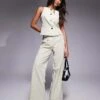 Kaiia Exclusive Tailored Waistcoat And Flared Trousers Co-ord In Cream Pinstripe -Kaiia Online Shop 207370256 2