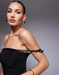 Kaiia Exclusive Bardot Buckle Detail Bodycon Midi Dress In Black For Women -Kaiia Online Shop 207370296 2