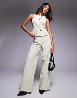 Kaiia Exclusive Tailored Waistcoat And Flared Trousers Co-ord In Cream Pinstripe 8 Kaiia Exclusive Tailored Waistcoat And Flared Trousers Co-ord In Cream Pinstripe -Kaiia Online Shop 207370366 1 creampinstripe