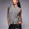 Kaiia Exclusive Funnel Neck Boucle Knitted Zip Through Sleeveless Jumper In Charcoal For Women -Kaiia Online Shop 207399321 1 charcoal
