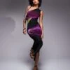 Kaiia Twist Shoulder Maxi Dress In Black And Purple Lily Print For Women -Kaiia Online Shop 207422136 1 blackandpurple