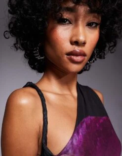 Kaiia Twist Shoulder Maxi Dress In Black And Purple Lily Print For Women -Kaiia Online Shop 207422136 3