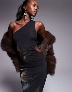 Kaiia Mesh Leopard Print Maxi Dress With Asymmetric Knot Back Cut Out Detail In Black For Women -Kaiia Online Shop 207422365 3