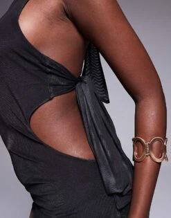 Kaiia Mesh Leopard Print Maxi Dress With Asymmetric Knot Back Cut Out Detail In Black For Women -Kaiia Online Shop 207422365 4