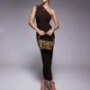 Kaiia Exclusive Slinky One Shoulder Drawstring Detail Bodycon Midaxi Dress In Chocolate For Women -Kaiia Online Shop 207426622 1 chocolate
