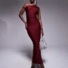 Kaiia Exclusive Slinky Twist Off Shoulder Bodycon Maxi Dress In Burgundy For Women -Kaiia Online Shop 207472580 1 burgundy