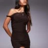 Kaiia Exclusive Slinky Twist Off Shoulder Bodycon Mini Dress In Chocolate For Women Brown -Kaiia Online Shop 207472610 1 brown