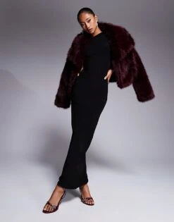 Kaiia Exclusive Slinky Drape Off Shoulder Bodycon Maxi Dress In Black For Women -Kaiia Online Shop 207472621 3