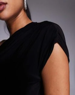 Kaiia Exclusive Slinky Drape Off Shoulder Bodycon Maxi Dress In Black For Women -Kaiia Online Shop 207472621 4