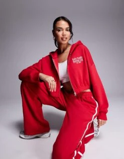 Kaiia Studio Running Club Zip Up Hoodie And Joggers Co-ord In Red -Kaiia Online Shop 207489666 1 red