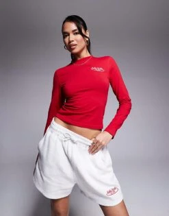 Kaiia Studio Running Club Longsleeve Top, Hoodie And Shorts Co-ord In Red 13 Kaiia Studio Running Club Longsleeve Top, Hoodie And Shorts Co-ord In Red -Kaiia Online Shop 207489726 1 red 1