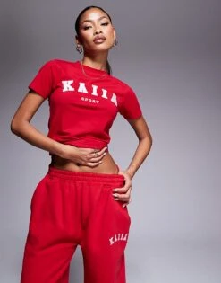 Kaiia Sport Hoodie, Longline Baby Tee And Wide Leg Jogger Co-ord In Red -Kaiia Online Shop 207489846 1 red 1
