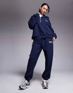 Kaiia Studio Longline Baby Tee, Hoodie And Joggers Co-ord In Navy And Cream