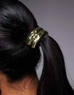 Kaiia Hammered Metal Hair Tie In Gold For Women Hammered Gold