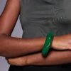 Kaiia Resin Asymmetric Bangle In Dark Green For Women -Kaiia Online Shop 207492913 1 green