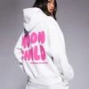 Kaiia Wavy Back Print Logo Hoodie Co-ord In White And Pink For Women White And Hot Pink -Kaiia Online Shop 207506135 1 whiteandhotpink