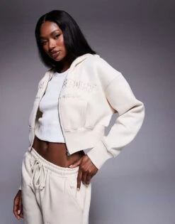 Kaiia Embroidered Hoodie Co-ord In Cream -Kaiia Online Shop 207506155 1 buttercream 3