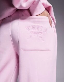 Kaiia Bow Embroidered Logo Deep Waistband Wide Leg Jogger Co-ord In Baby Pink For Women -Kaiia Online Shop 207506195 3