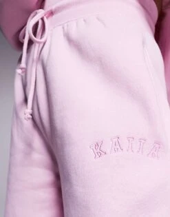 Kaiia Bow Embroidered Logo Deep Waistband Wide Leg Jogger Co-ord In Baby Pink For Women -Kaiia Online Shop 207506195 5
