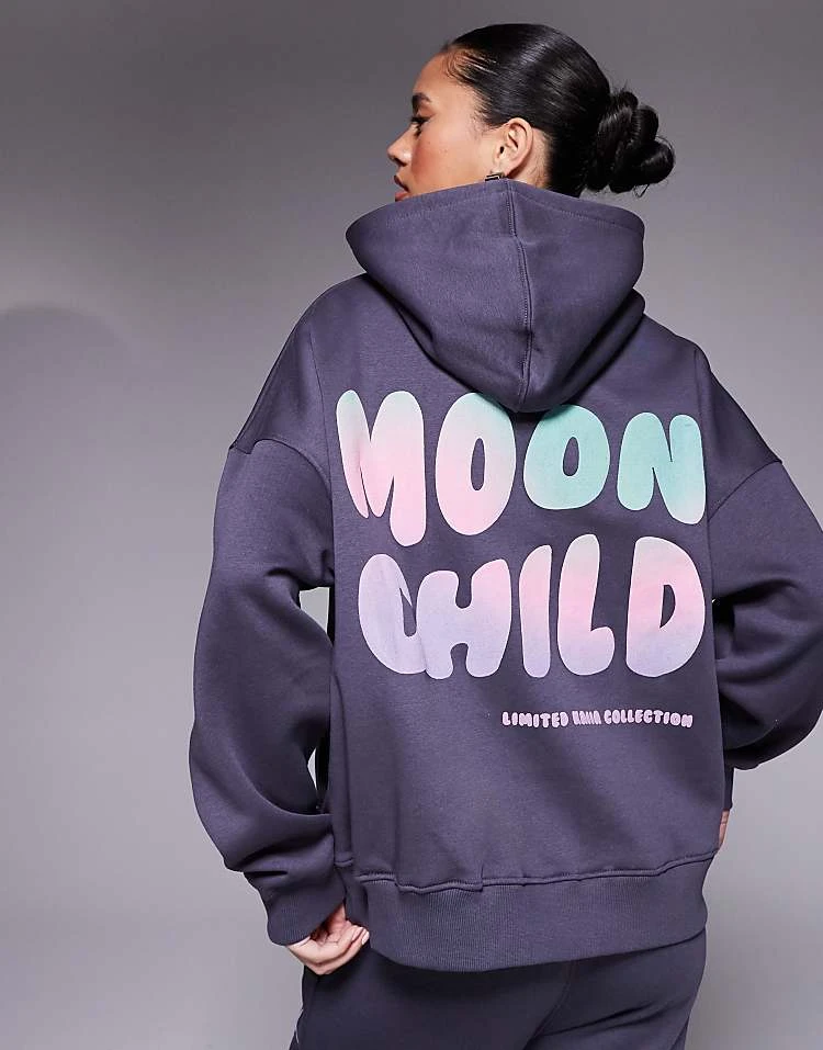 Kaiia Wavy Back Print Oversized T-shirt, Hoodie And Jogger Co-ord In Charcoal 4 Kaiia Wavy Back Print Oversized T-shirt, Hoodie And Jogger Co-ord In Charcoal - Image 2