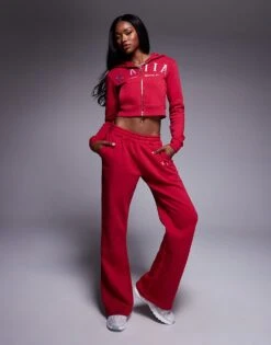 Kaiia Embroidered Logo Baby Tee, Hoodie, And Joggers Co-ord In Burgundy