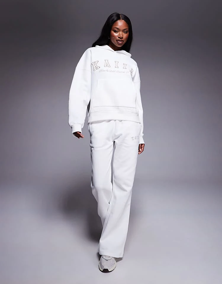 Kaiia Embroidered Logo Baby Tee, Hoodie, And Joggers Co-ord In White And Sand 4 Kaiia Embroidered Logo Baby Tee, Hoodie, And Joggers Co-ord In White And Sand - Image 2