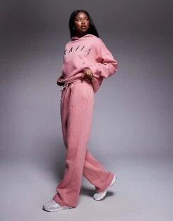 Kaiia Embroidered Logo Oversized Hoodie And Wide Leg Jogger Co-ord In Pink 9 Kaiia Embroidered Logo Oversized Hoodie And Wide Leg Jogger Co-ord In Pink -Kaiia Online Shop 207506387 1 pink 1