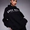 Kaiia Sport Embroidered Logo Oversized Hoodie In Black And White For Women -Kaiia Online Shop 207506397 1 blackandwhite