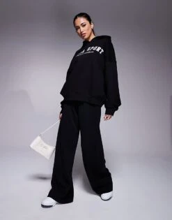 Kaiia Sport Embroidered Logo Oversized Hoodie In Black And White For Women -Kaiia Online Shop 207506397 3