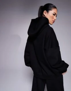 Kaiia Sport Embroidered Logo Oversized Hoodie In Black And White For Women -Kaiia Online Shop 207506397 4