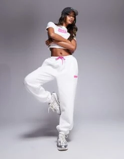 Kaiia Moon Child Wavy Logo Baby Tee Co-ord In White And Pink For Women -Kaiia Online Shop 207506447 4