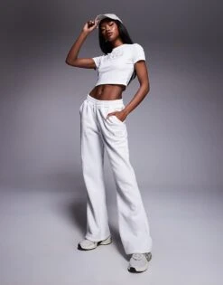 Kaiia Embroidered Logo Baby Tee, Hoodie, And Joggers Co-ord In White And Sand