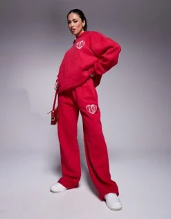 Kaiia Heart Logo Oversized Hoodie And Joggers Co-ord In Burgundy And Pink -Kaiia Online Shop 207516823 1 redandpink 1