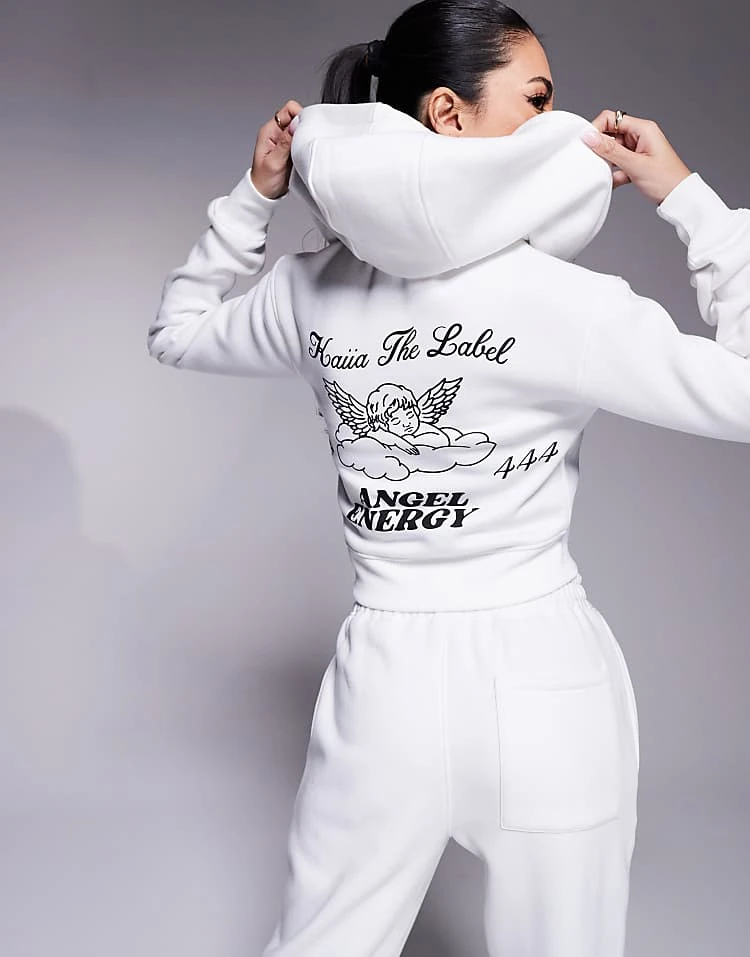 Kaiia Angel Number Cropped Zip Up Hoodie And Joggers Co-ord In Cream 5 Kaiia Angel Number Cropped Zip Up Hoodie And Joggers Co-ord In Cream - Image 3