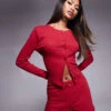 Kaiia Exclusive Button Front Pointelle Pyjama Top And Short Co-ord In Red -Kaiia Online Shop 207527215 4
