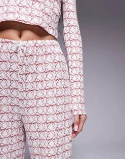 Kaiia Exclusive Pyjama Bottoms Co-ord In Cream & Red Bow Print For Women Cream And Red -Kaiia Online Shop 207527275 3