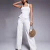 Kaiia Exclusive Square Halterneck Wide Leg Pocket Detail Jumpsuit In White For Women -Kaiia Online Shop 207572999 1 white
