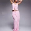 Kaiia Exclusive Tie Front Beach Waistcoat & Textured Wide Leg Trousers Co-ord In Pink -Kaiia Online Shop 207573009 2