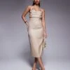 Kaiia Exclusive Tailored Ruched Bust Detail Halterneck Midaxi Dress In Stone For Women -Kaiia Online Shop 207573132 1 stone