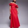Kaiia Exclusive Bardot Poplin Puff Sleeve Maxi Dress In Red For Women -Kaiia Online Shop 207573234 1 red
