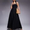 Kaiia Exclusive Poplin Square Neck Halter Maxi Dress In Black For Women -Kaiia Online Shop 207573246 1 black