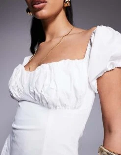 Kaiia Exclusive Milkmaid Puff Sleeve Maxi Dress In Cream For Women -Kaiia Online Shop 207573274 4