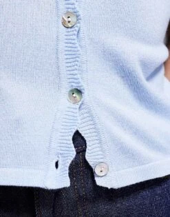 Kaiia Exclusive Scallop Button Front Short Sleeve Cardigan In Light Blue For Women Soft Blue -Kaiia Online Shop 207573315 4