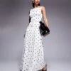 Kaiia Exclusive Satin Sleeveless Button Through Drop Waist Maxi Dress In White Polka Dot For Women White And Black -Kaiia Online Shop 207573350 1 whiteandblack