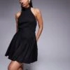 Kaiia Exclusive Halterneck Low Back Dropped V Waist Mini Dress In Black For Women -Kaiia Online Shop 207573370 1 black