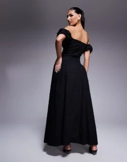 Kaiia Exclusive Milkmaid Puff Sleeve Maxi Dress In Black For Women -Kaiia Online Shop 207573371 3