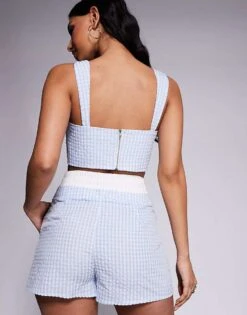 Kaiia Exclusive Boxer Waistband Poplin Shorts Co-ord In Blue Gingham Seersucker For Women Blue Ginghamblue -Kaiia Online Shop 207573416 4